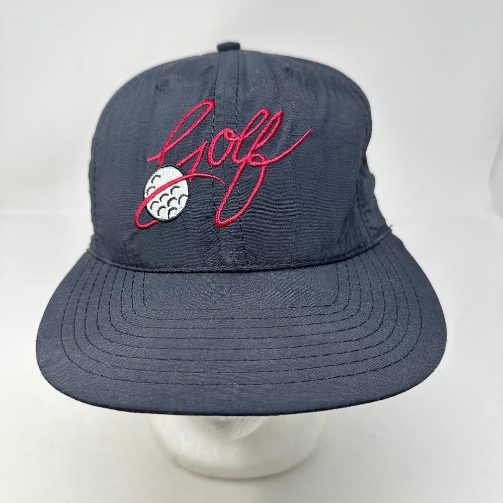 Vtg Golf Snapback Hat Lightweight USA Black Red Embroidered